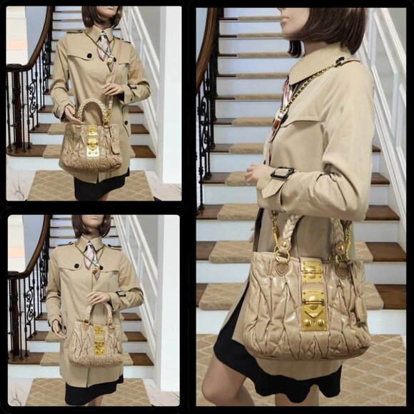 Miu Miu Matelassé Tan Leather Two-Way Bag - Picture 17 of 17